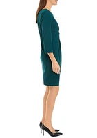 Women's 3/4 Sleeve Side Drape Solid Scuba Crepe Sheath Dress