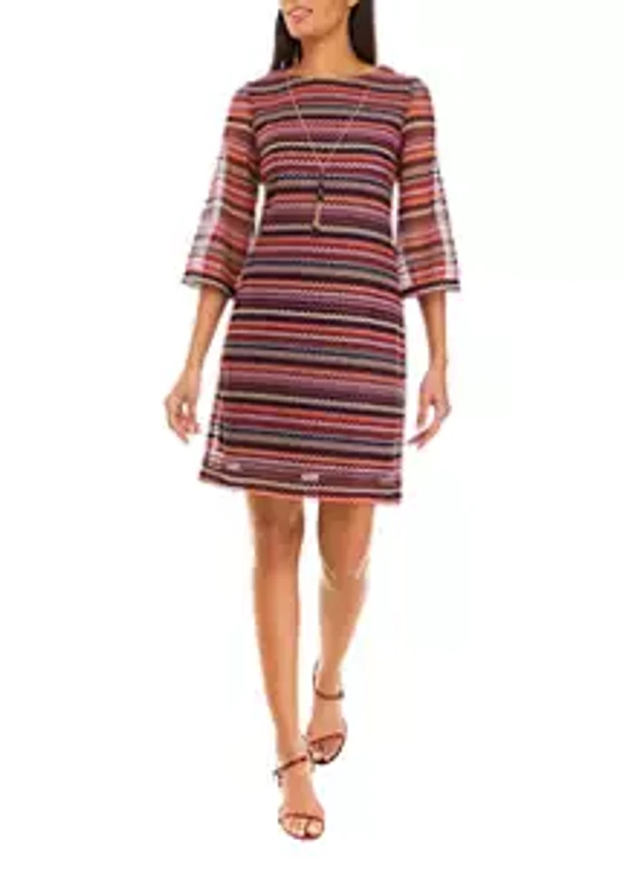 Sandra Darren Women's Crew Neck Striped Print A-Line Dress