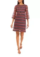 Sandra Darren Women's Crew Neck Striped Print A-Line Dress