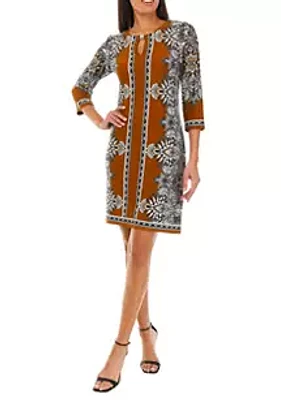 Sandra Darren Women's 3/4 Sleeve Border Print Dress