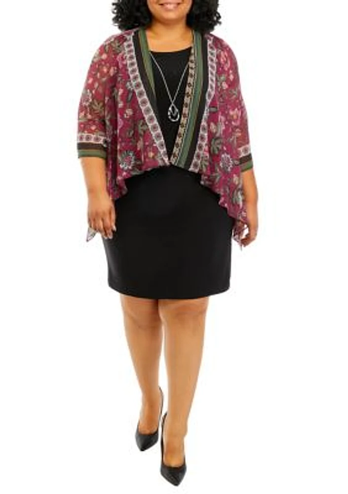 Plus Chiffon Printed Jacket Dress