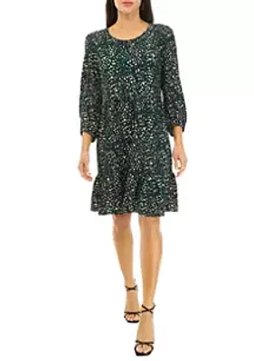 Sandra Darren Women's 3/4 Sleeve Scoop Neck Animal Print Crepe Dress