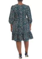 Plus 3/4 Sleeve Animal Print Bubble Crepe Dress