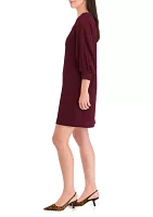 Women's Long Puff Sleeve Crew Neck Solid A-Line Dress