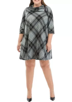 Plus Envelope Neck Plaid Cozy Fit and Flare Dress