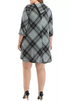 Plus Envelope Neck Plaid Cozy Fit and Flare Dress