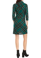 Women's 3/4 Sleeve Plaid A-Line Cozy Dress