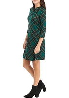 Women's 3/4 Sleeve Plaid A-Line Cozy Dress