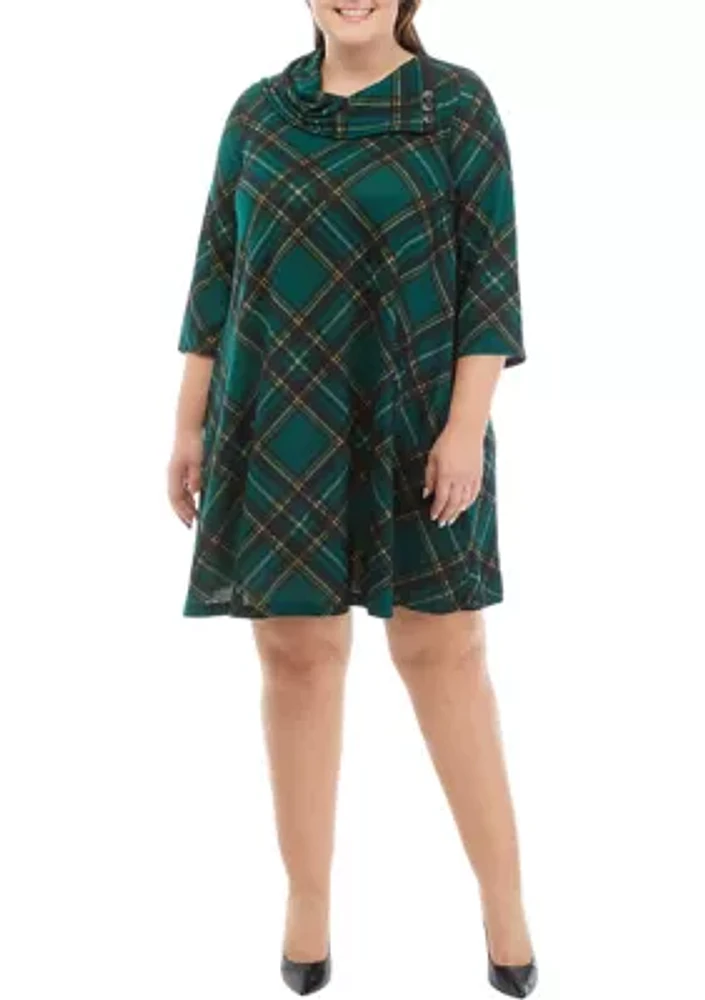 Plus Envelope Neck Plaid Cozy Fit and Flare Dress