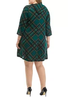 Plus Envelope Neck Plaid Cozy Fit and Flare Dress