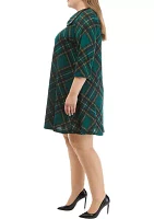 Plus Envelope Neck Plaid Cozy Fit and Flare Dress