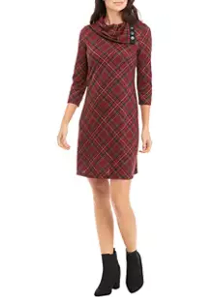 Sandra Darren Women's 3/4 Sleeve Plaid A-Line Cozy Dress