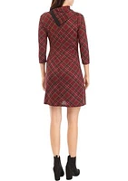 Women's 3/4 Sleeve Plaid A-Line Cozy Dress