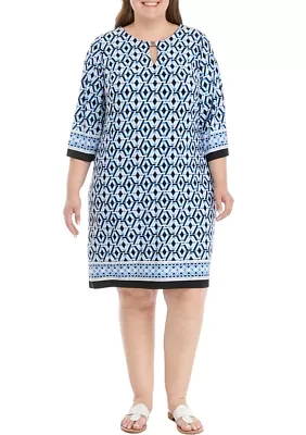 Women's 3/4 Sleeve Geometric Print A-Line Dres