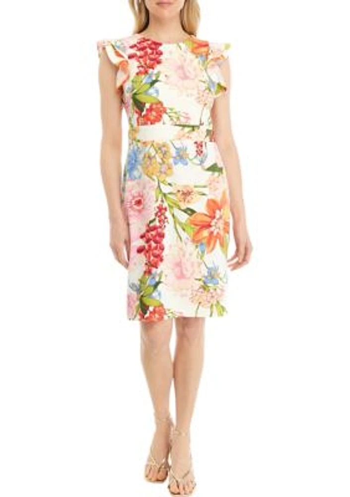 Women's Flutter Sleeve Floral Printed Dress