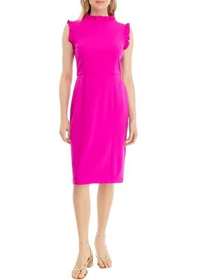 Women's Solid Ruffle Neck Scuba Sheath Crepe Dress