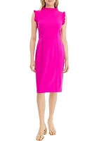 Women's Solid Ruffle Neck Scuba Sheath Crepe Dress