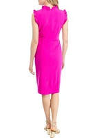 Women's Solid Ruffle Neck Scuba Sheath Crepe Dress