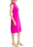 Women's Solid Ruffle Neck Scuba Sheath Crepe Dress