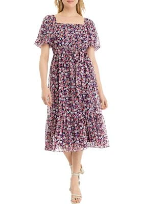 Women's Printed Chiffon Midi Dress