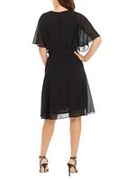 Women's Drape Neck Side Tie Fit and Flare Dress