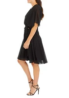 Women's Drape Neck Side Tie Fit and Flare Dress