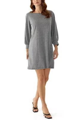 Women's Puff Sleeve Crew Neck A-Line Dress