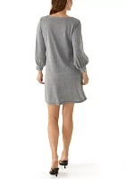 Women's Puff Sleeve Crew Neck A-Line Dress