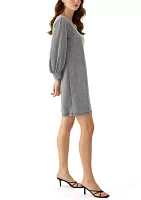 Women's Puff Sleeve Crew Neck A-Line Dress