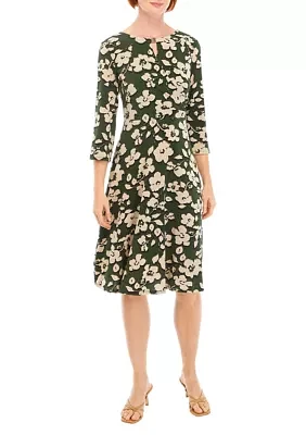 Women's 3/4 Sleeve Floral A-Line Dress