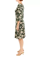 Women's 3/4 Sleeve Floral A-Line Dress