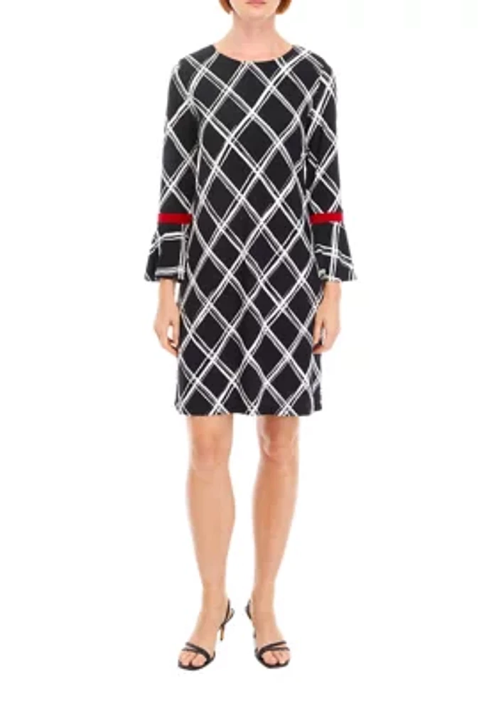 Women's Bell Sleeve Plaid A-Line Dress