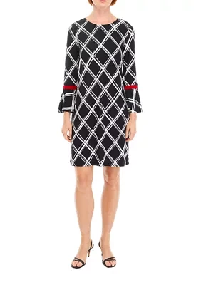 Women's Bell Sleeve Plaid A-Line Dress