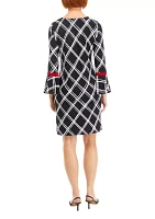 Women's Bell Sleeve Plaid A-Line Dress