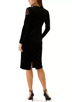 Women's Long Sleeve Mock Neck Solid Velvet Sheath Dress