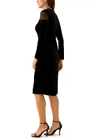 Women's Long Sleeve Mock Neck Solid Velvet Sheath Dress