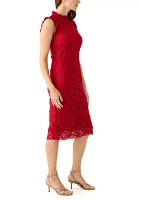 Women's Sleeveless Mock Neck Solid Lace Sheath Dress