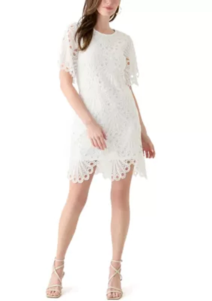 Women's Short Sleeve Solid Lace Sheath Dress