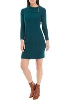 Women's Buttoned Asymmetrical Neck Cable Knit Sweater Dress