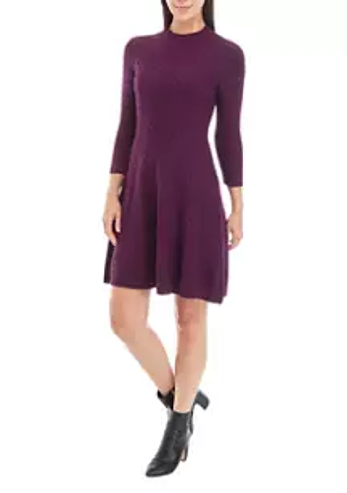 Sandra Darren Women's Mock Neck Solid Cable Knit Sweater Dress