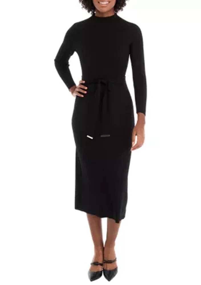 Women's Solid Ribbed Knit Midi Dress