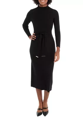 Women's Solid Ribbed Knit Midi Dress