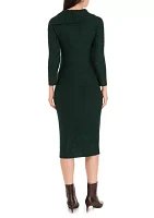 Women's Long Sleeve Envelope Neck Solid A-Line Sweater Dress