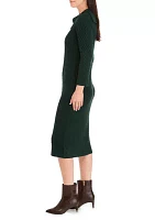 Women's Long Sleeve Envelope Neck Solid A-Line Sweater Dress