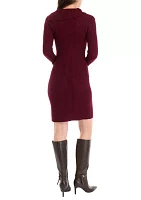 Women's Buttoned Textured Solid Sweater Sheath Dress