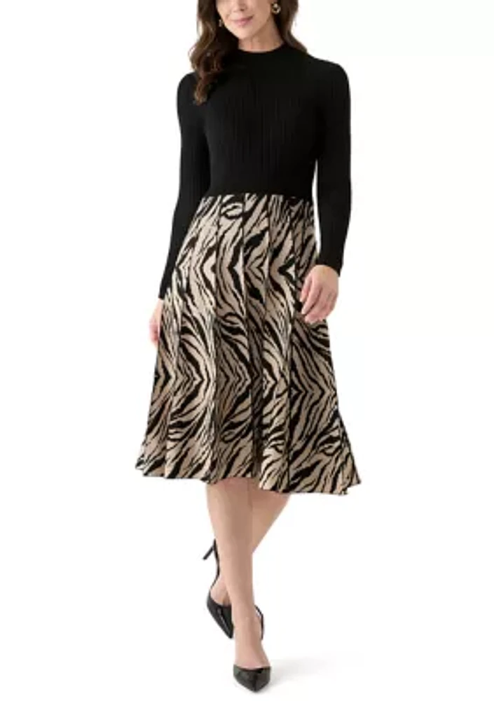 Women's Sweater Knit Printed Fit and Flare Dress