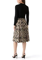 Women's Sweater Knit Printed Fit and Flare Dress