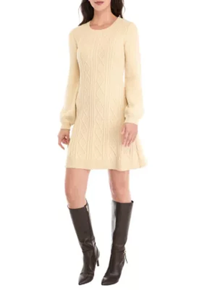 Women's Long Sleeve Scoop Neck Textured Solid Sweater Dress