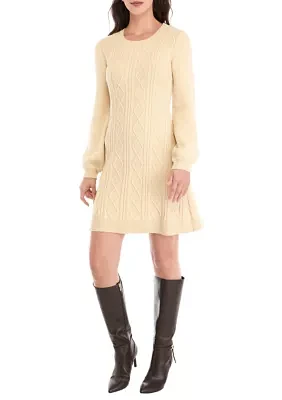 Women's Long Sleeve Scoop Neck Textured Solid Sweater Dress