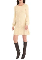 Women's Long Sleeve Scoop Neck Textured Solid Sweater Dress